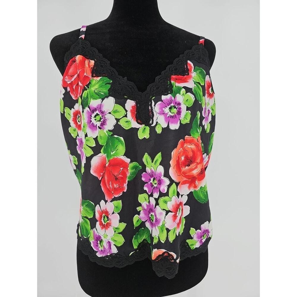 Vintage Victoria's Secret Gold Label Floral‎ S Silky Lace Trim Cami Top Lingerie